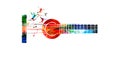 Colorful guitar with music notes vector illustration. Music background. Music instrument poster. Guitar design with g-clef for mus Royalty Free Stock Photo