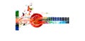 Colorful guitar with music notes vector illustration. Music background. Music instrument poster. Guitar design with g-clef for mus Royalty Free Stock Photo
