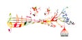 Creative music style template vector illustration, colorful music staff with notes background. Inspirational notation design for p Royalty Free Stock Photo