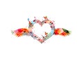 Colorful heart shaped stave with wings