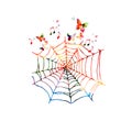 Colorful spider web with butterflies