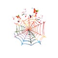 Colorful spider web with butterflies Royalty Free Stock Photo