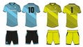 Full Sports kit, t-shirt jersey design template with shorts, uniform kit with front and back view for soccer