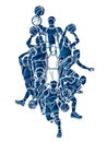 Group of Basketball players action cartoon sport graphic vector.