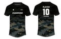 Camouflage Sports t-shirt jersey design template, mock up uniform kit with front and back view for football, soccer, cricket