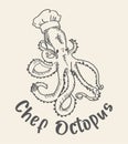 Octopus with chef hat logo Royalty Free Stock Photo