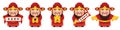 Set of Chinese God of Wealth in different pose. Chinese New Year Vector Illustration Royalty Free Stock Photo