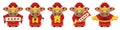 Set of Cute Cow / Ox wearing the Chinese God of Wealth costume in different pose. Chinese New Year Vector Illustration Royalty Free Stock Photo