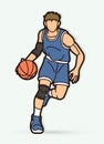 Basketball player action cartoon graphic vector Royalty Free Stock Photo