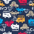 Colorful car cartoon seamless pattern, car background for boys  vector illustration Royalty Free Stock Photo