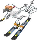 Winter Hawk Bird Cute Cartoon Character With Skis And Poles Goes Down Royalty Free Stock Photo