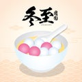 Dong Zhi means winter solstice festival. TangYuan sweet dumplings serve with soup. Chinese cuisine vector illustration. Royalty Free Stock Photo