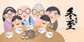 Dong Zhi means winter solstice festival. TangYuan sweet dumplings serve with soup. Chinese cuisine with happy family reunion