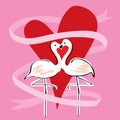 Flamingo Kissing With Heart Shape Background And Ribbon Flowing Royalty Free Stock Photo