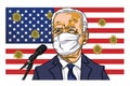 Joe Biden Campaign Presidential Election Debate Speech Cartoon Caricature Vector Illustration with American Flag Background