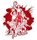 Group of Basketball players action cartoon graphic vector