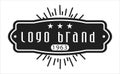 Logo. Vintage retro logo for banner, poster, flyer. Starbursts, frame and ribbon. Vector. Royalty Free Stock Photo