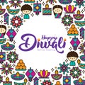 Diwali or Deepavali Hindu festival greeting card with colourful flat modern elements.