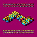 Isometric alphabet font. Pixel letters, numbers and symbols.