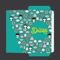 Diwali or Deepavali packet template design. Hindu festival pattern design with mono colour flat modern elements