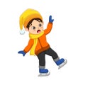 Cute little boy in winter clothes fell ice skating Royalty Free Stock Photo