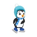 Cute baby penguin ice skating Royalty Free Stock Photo