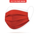 3 ply red surgical face mask vector illustration.