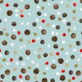 Spices seamless pattern. Allspice, dried peas and salt. Food background.