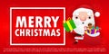 Merry Christmas and happy new year greeting card with cute Santa Claus with gift box, cartoon character in Christmas snow scene Royalty Free Stock Photo