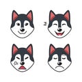 Set of siberian husky dog faces showing different emotions