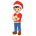 Cute little boy wearing Santa clothes singing Christmas carol Royalty Free Stock Photo