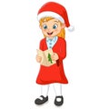 Cute little girl wearing Santa clothes singing Christmas carol Royalty Free Stock Photo