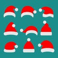 Santa claus hat collection, isolated. Hats vector icons in flat design. Royalty Free Stock Photo