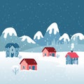 Christmas winter landscape, Cute scenery christmas town and village with flat style