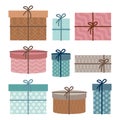 Set of Christmas gift box with robbon vector illustration, cute and trendy with doodle style Royalty Free Stock Photo