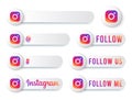 Instagram Buttons Collection with Multicolor Logo. White Social Media Tags Set with Modern Icons, Symbol, Sing, Banner. 3D Round Royalty Free Stock Photo