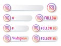 Instagram Buttons Collection with Multicolor Logo. White Social Media Tags Set with Modern Icons, Symbol, Sing, Banner. 3D Round