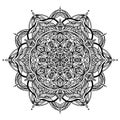 Handdrawing circle mandala coloring page for adult. Black and white mandala poster.