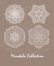 Circle mandala collection in white color. Relax and meditation, mandala set.