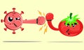 Illustration cartoon character of tomato parry blows from virus Royalty Free Stock Photo