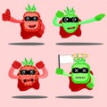 Cartoon character of strawberry superhero cute expression