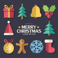 2020 Merry christmas flat icons vector illustration with different christmas elements