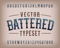 Battered alphabet font. Vintage letters and numbers.