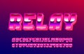 Relay alphabet font. Glow effect letters and numbers.