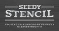 Seedy Stencil alphabet font. Scratched vintage letters and numbers. Wooden background. Royalty Free Stock Photo