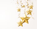 Merry christmas and happy new year banner with gold stars and confetti