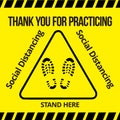 Thanks you for practicing Social Distancing stand here, Social Distancing Floor sticker Sign Royalty Free Stock Photo