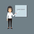 Businesswoman standing with board vector illustration, Businesswoman standing pointing board,