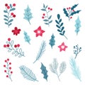 Christmas Floral element set, Trendy with hand drawn style Royalty Free Stock Photo