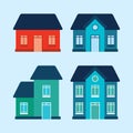 Winter houses and cottages collection, Cute with flat design Royalty Free Stock Photo